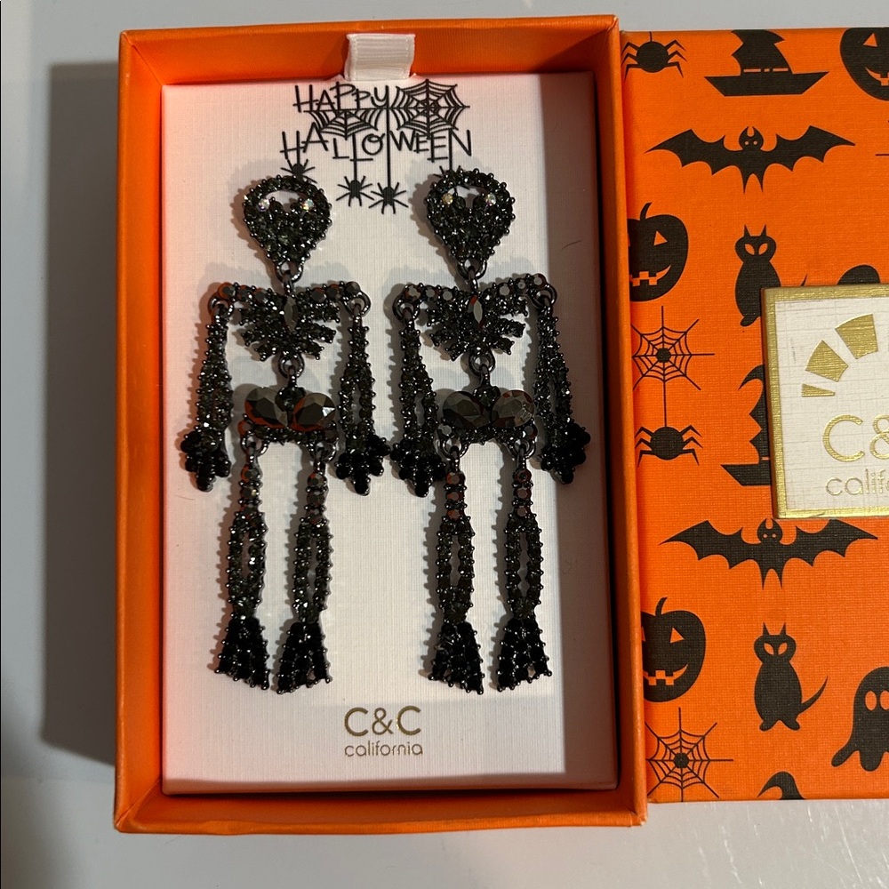 C&C California  Skeleton Crystal Earrings – Sparkly Black Statement Jewelry